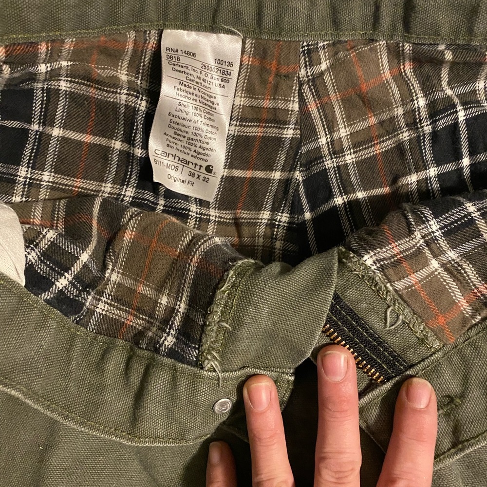 Carhartt insulated green 38 by 32 original fit pants
